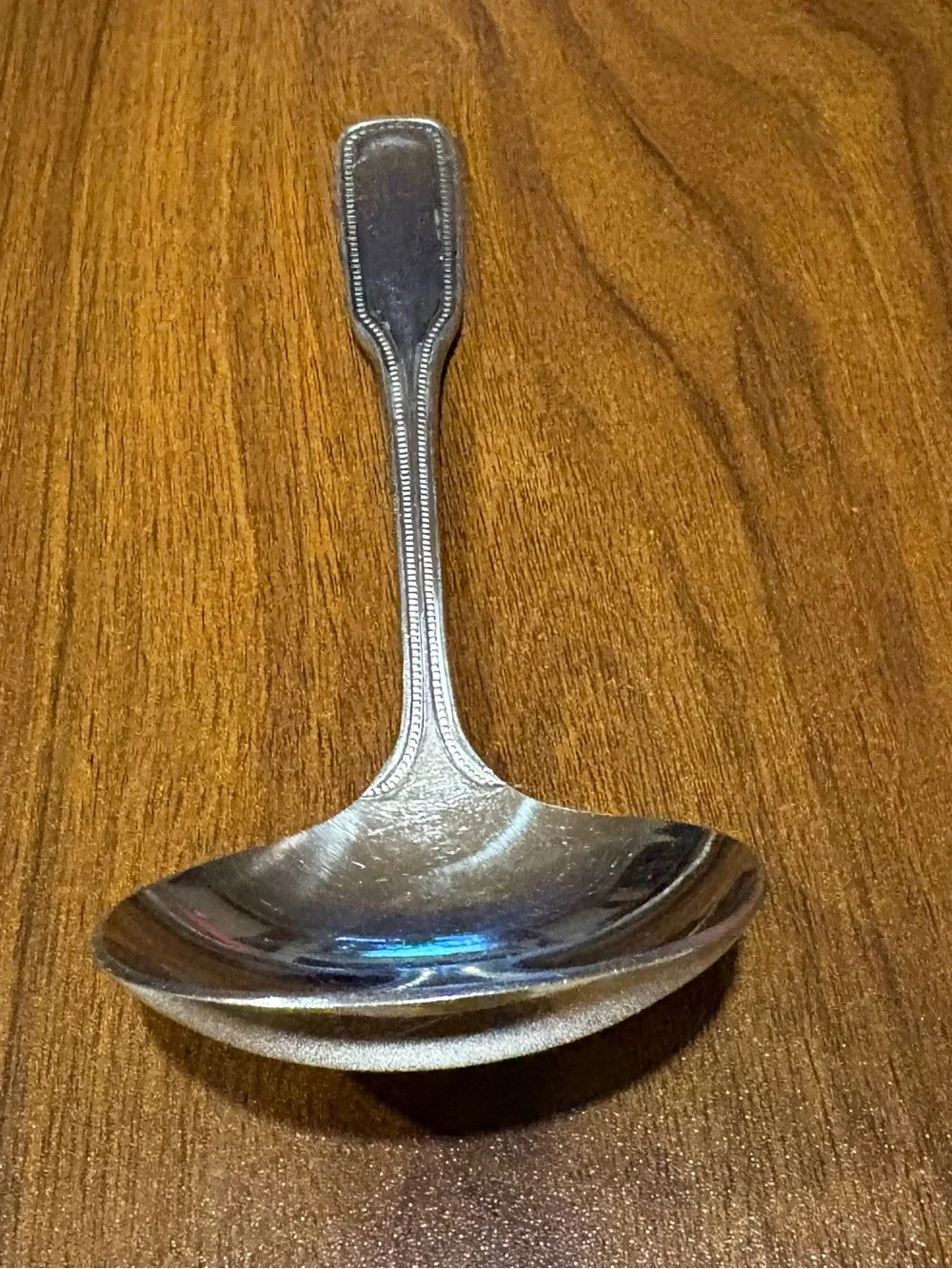 Vintage Salem 1776 stainless steel Japan satin ladle with beaded edge.